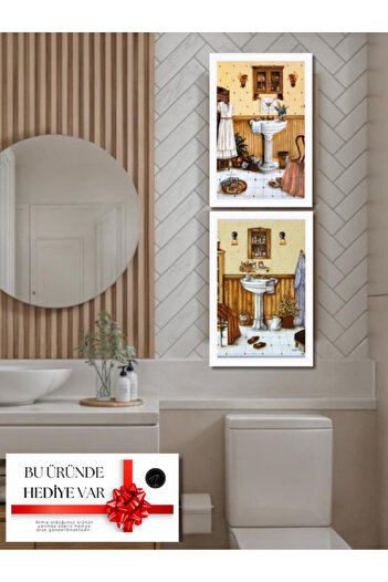 NT Handmade Set of 2 Vintage Mdf Painting Wall Decoration for Bathroom - Gift