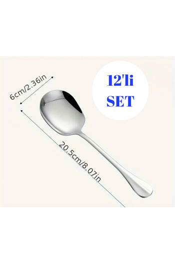 BRE HOME 12 Pieces of Silver Stainless Steel Serving Spoon Presentation Spoon 21 cm