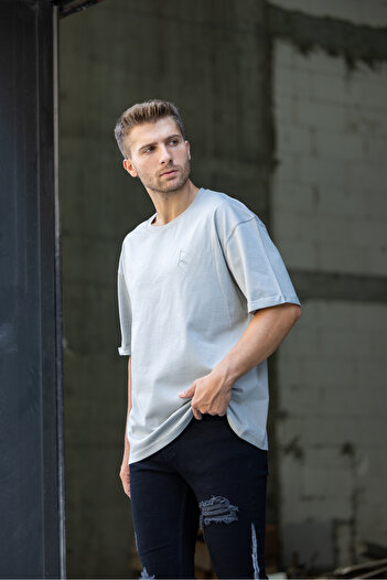 bombe Men's Gray Basic T-Shirt - Semi-Owersize, Solid Printed
