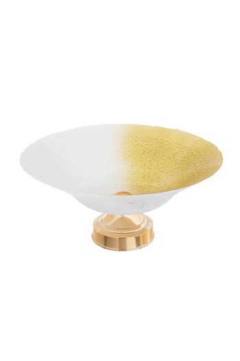 HIC Glass dessert serving dish with base 40 cm white with gold