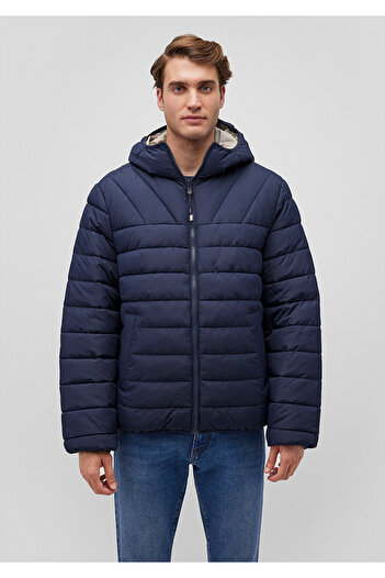 Mavi Blue Double Sided Hooded Navy Blue Puffer Coat 0110449