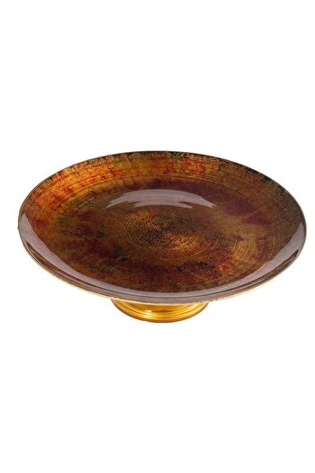 HIC glass serving plate with base 28 cm gold line