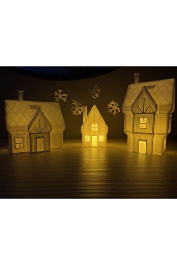 Root Made Noel Evleri 3'lü Set Yılbaşı Süsleri Yılbaşı Evleri Noel Dekor Yılbaşı Hediyesi Tealight Mumluk