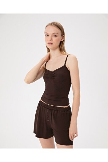 Ayma Active Women's Brown Ecovero Viscous Strappy Gathered Tank Top
