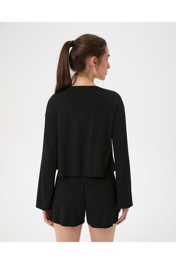 Ayma Active Women's Black Pajama Top with Long Sleeves and Buttons - Flounces