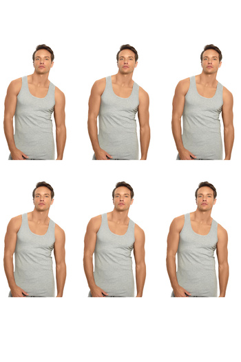 Muks Muk's Men's Tank Top 6 Pack 100% Cotton White-Black-Grey