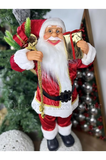 QUEEN AKSESUAR New Year's Realistic Giant Big Furry with Sack Bag Santa Claus Decoration Sculpture Trinket Ornament Toy 60cm