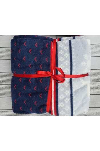 aktarteks Double Winter Cotton Blanket - New Year's Deer, Pine Tree Pattern