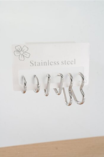 By Zeyna Aksesuar Women's 316 L Steel Anti Allergenic Clip-On Set of 6 Earrings