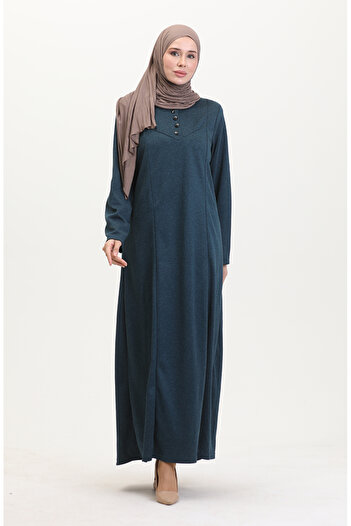 sefamerve Plus Size Button Detail Dress 0532-06 Petrol