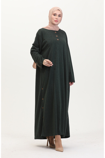 sefamerve Plus Size Button Detail Dress 0533-03 Emerald Green