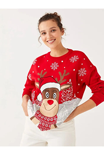 LC Waikiki New Year's Themed Long Sleeve Women's Knitwear Sweater