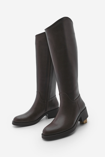 Marjin Women's Knee High Zippered Daily Boots Maypos Brown