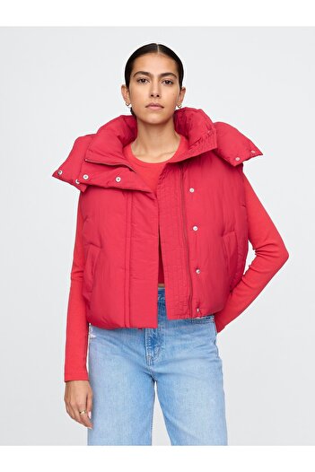 GAP Kadın Kırmızı Crop Puffer Şişme Yelek