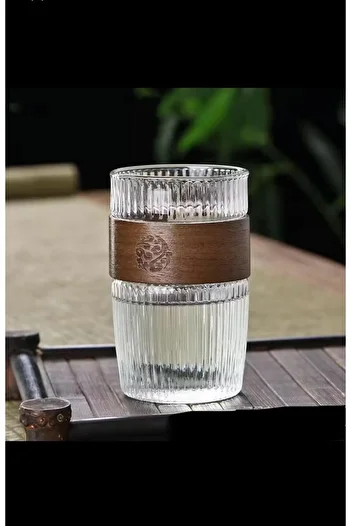 Enyaza Home 400ml 1Pcs Borasilicate Wood Wrap Cup Tea and Soft Drink Cup Coffee Cup