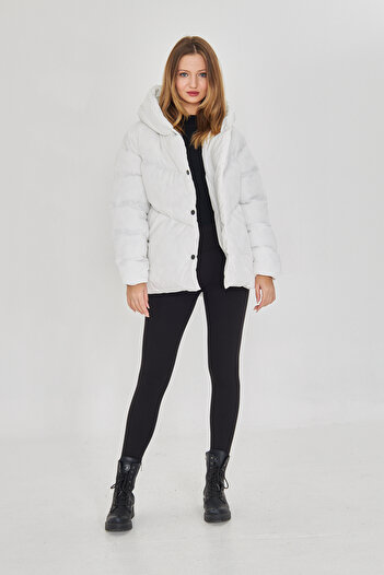 QAWWA Women's White Fiber Hooded Windproof down Winter Coat