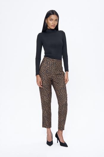 Quzu Leopard Patterned Brown Trousers - Collet Detailed