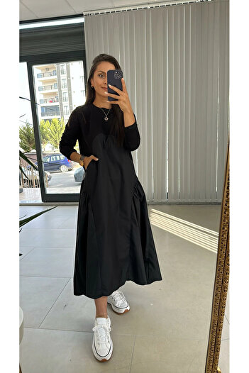 caddstore Sweat ve Poplin Detaylı Tasarım Elbise