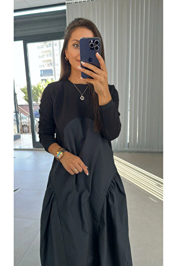 caddstore Sweat ve Poplin Detaylı Tasarım Elbise
