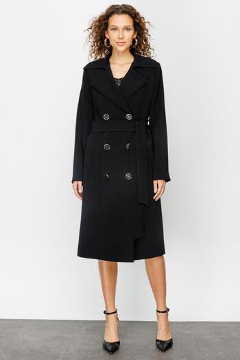 Ekol Black Belted Trench Coat