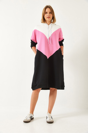 Bianco Lucci Women's V Pattern Color Block Hooded Dress 60351327