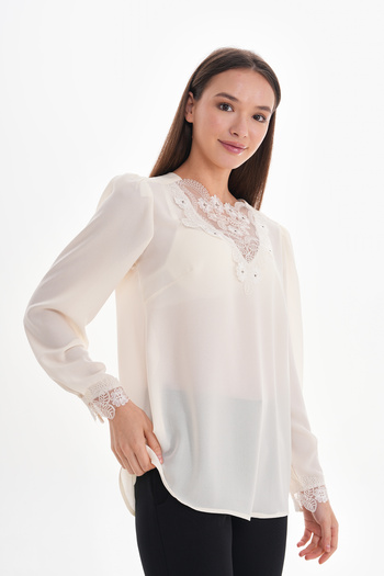 Loom Boutique Γυναικεία ρόμπα μεγάλου μεγέθους Δαντελένια πέτρα κεντημένη κρεπ μπλούζα B0052