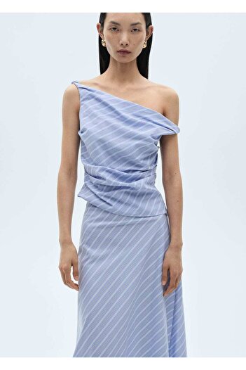 MANGO Woman Striped drape asymmetric blouse