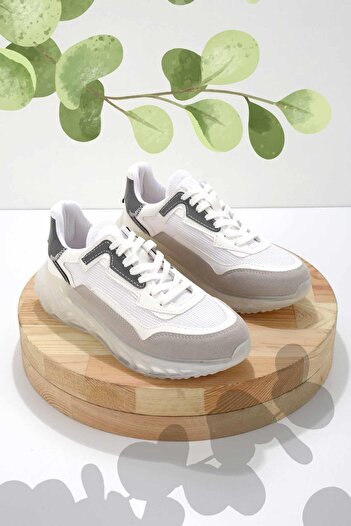 Bambi Λευκό Γκρι Suede Γυναικείο Sneaker K 01512243702