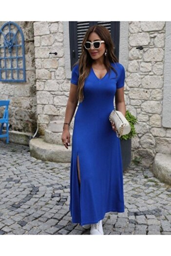 buğrahayalin   Women's Short Sleeve V-Neck Maxi Length Dress 124 Cm