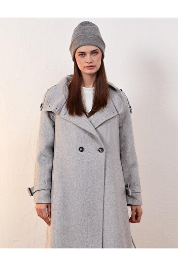 Kayra Light Gray Premium Wool - Stand Collar Coat