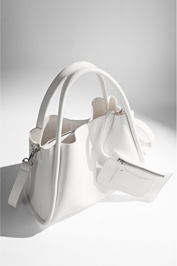 Rimense Women's White Faux Leather Wallet Hand and Shoulder Bag