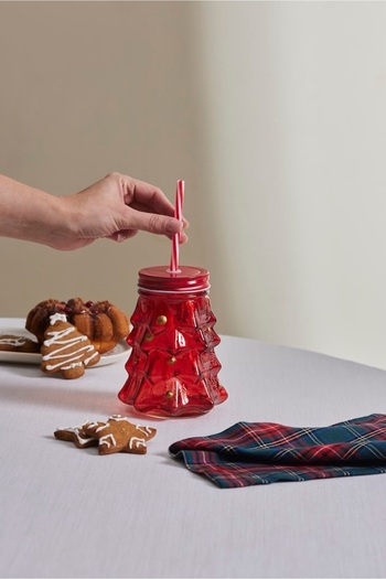 Karaca New Year New Year Pine Tree Straw Mug 520 ml Red