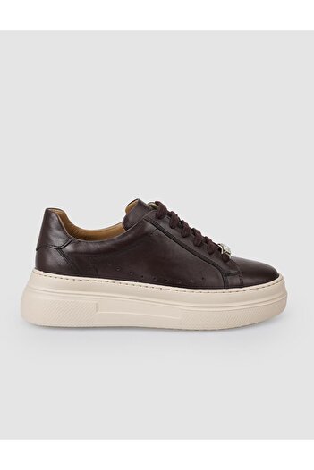 Cabani 100% Genuine Leather Brown Lace-Up Women's Sneakers