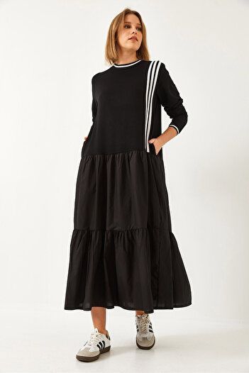 Bianco Lucci Women's Striped Detail Long Flared Dress 8073 60351344