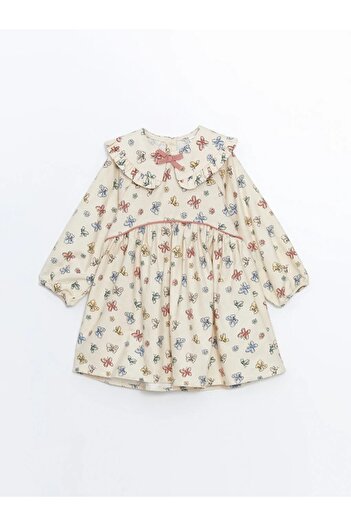 LC Waikiki Lcw Kids Ecru Long Sleeve Printed Baby Girl Dress