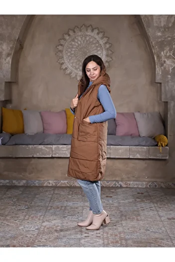Fazilet Aslan Women's Hooded Zippered Snap Fastener Inflatable Vest