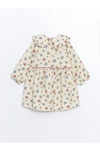 LC Waikiki Lcw Kids Ecru Long Sleeve Printed Baby Girl Dress