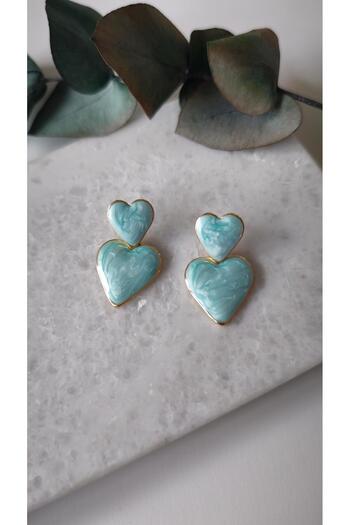 VOBEEYKU Double heart gold edge dangle earrings