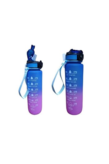 Dükkanönü Purple Blue Lockable Leak Proof Lid Flask with Straw and Motivational Lettering Flask 1 Liter