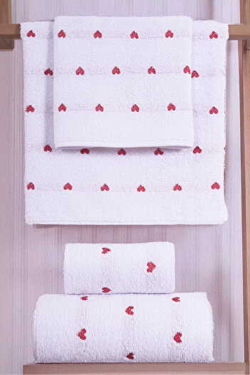 My Catherine Set de prosoape de baie din 4 piese cu inimă - Set de baie turcească cu model de inimă