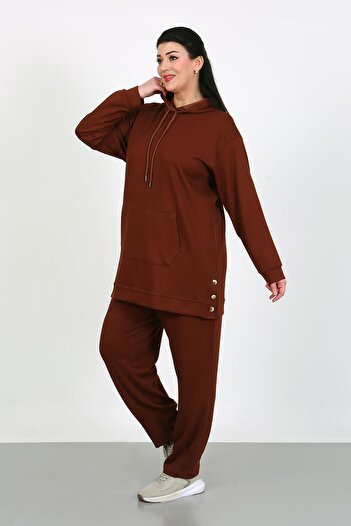 By Alba Collection Women's Black Stretchy Fabric Large Size Tracksuit Set