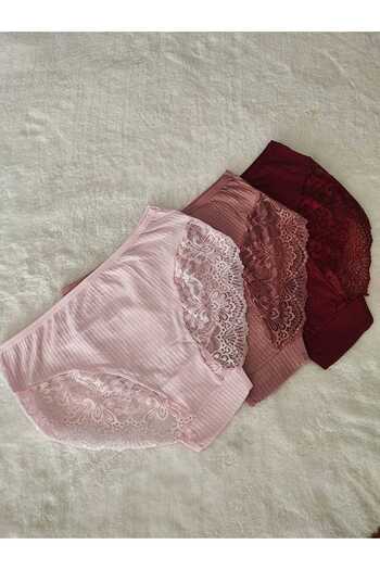 don & seza Large Size Ribbed Lace 3-Piece Bato Panties Set
