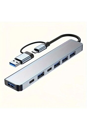 Choice موزع USB 7 في 1 A مع C USB C Hub USB 3.0، موسع USB 7 في 1 من الألومنيوم، موزع USB مع USB 3.0، 4 ×