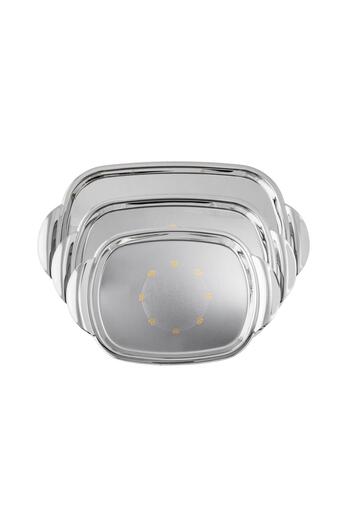 Dania Classic Oval Metal Tray Set, Nickel and Gold Decorated, 3 Pieces