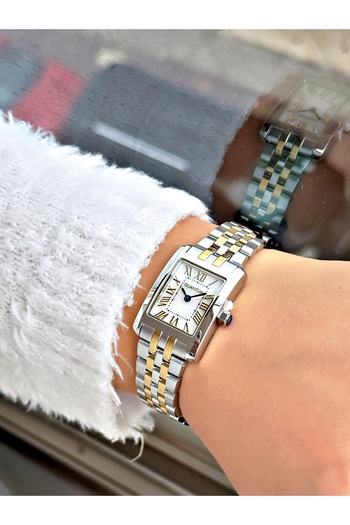 Quantum Special Design Cornered Dial Silver-Gold Color Steel Band Women's Wristwatch 1137.220