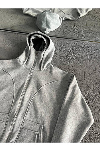 Gofeel Maske Detail Streetwear Oversize Fermuarlı Kapşonlu Hoodie