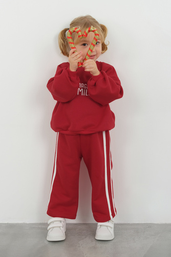 Mioma Kids Red Embroidered Tracksuit Set