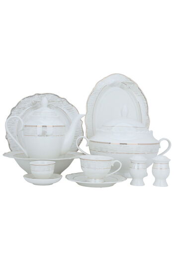 Alsaif Gallery White circular embossed porcelain dining set, 65 pieces
