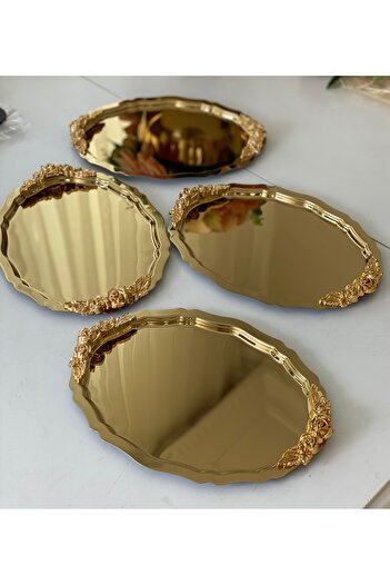 SEVA ÇELİK 20*25 cm Gold Color Oval 4 Pcs Handle Model Presentation Table