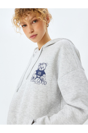 Koton Raised Kangaroo Pocket Hooded Oversize Sweatshirt with Printed Back